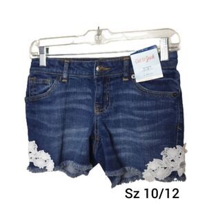 Girls Denim Shorts Large Super Stretch Frayed Crochet Lace Detail Lg NWT